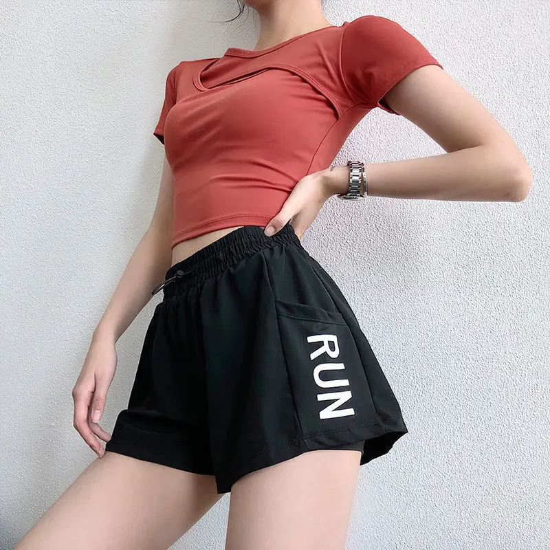 Female Short Pants Sport Fitness Sports High Waist Running Pink Women's Shorts Wide Gym Aesthetic Harajuku Fashion Comfy Elegant