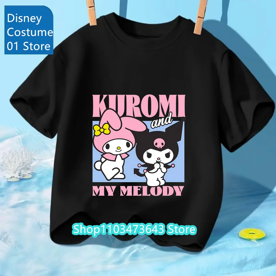 

Kuromi Children's T-shirt Kawaii Sanrio Anime T Shirts Cinnamoroll Melody Cartoons Casual Clothes Y2k Tee Shirt Kid Girl Boy Top