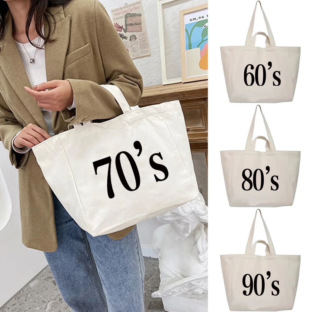 Casual Shopping Storage Bags Canvas Shoulder Bag 2024 Handbags Student Style Harajuku Women Years Print Tote Packet Organizer