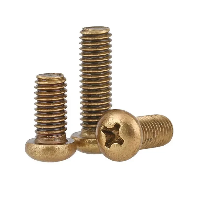 1~30pcs Brass Phillips Round Head Screws Pan Head Bolts M2 M2.5 M3 M4 M5 M6 M8