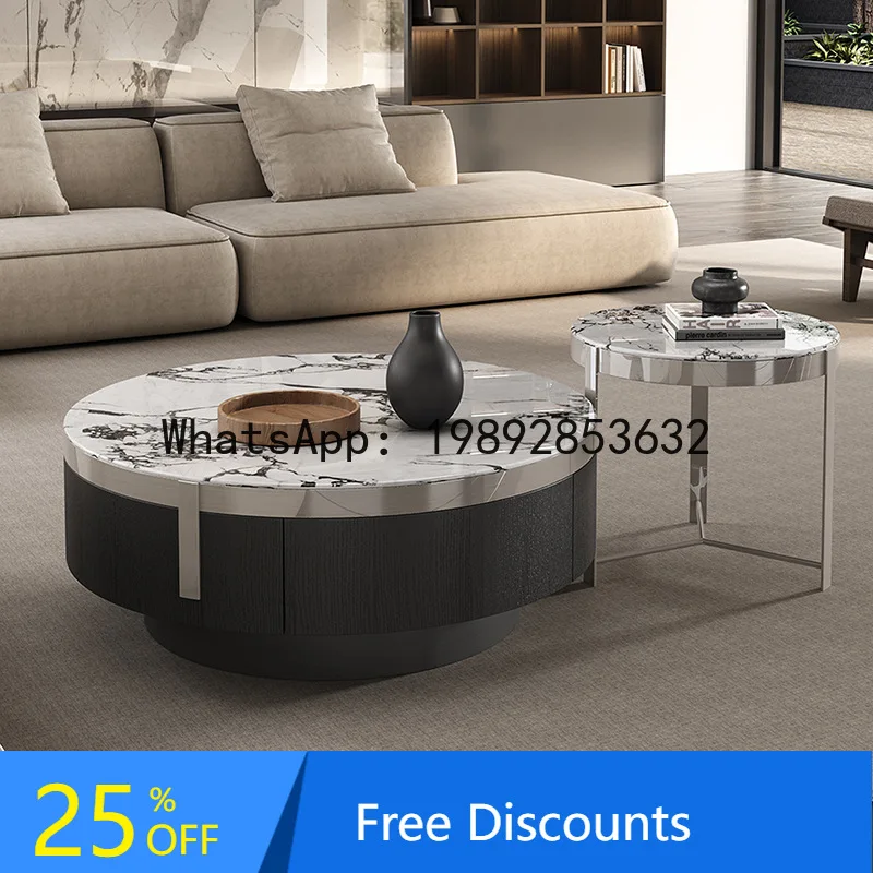 LYY Retro Living Room Coffee Table Home Light Luxury Microcrystalline Stone Marble Round Coffee Table Set