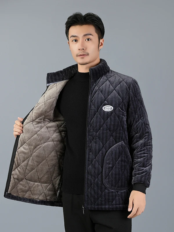 

Men's Winter Thiened Fce Lined Cotton Jaet Warm Workwear Resistant to Dirt And Cold Stand Fit Long Sve Zipper Cl...