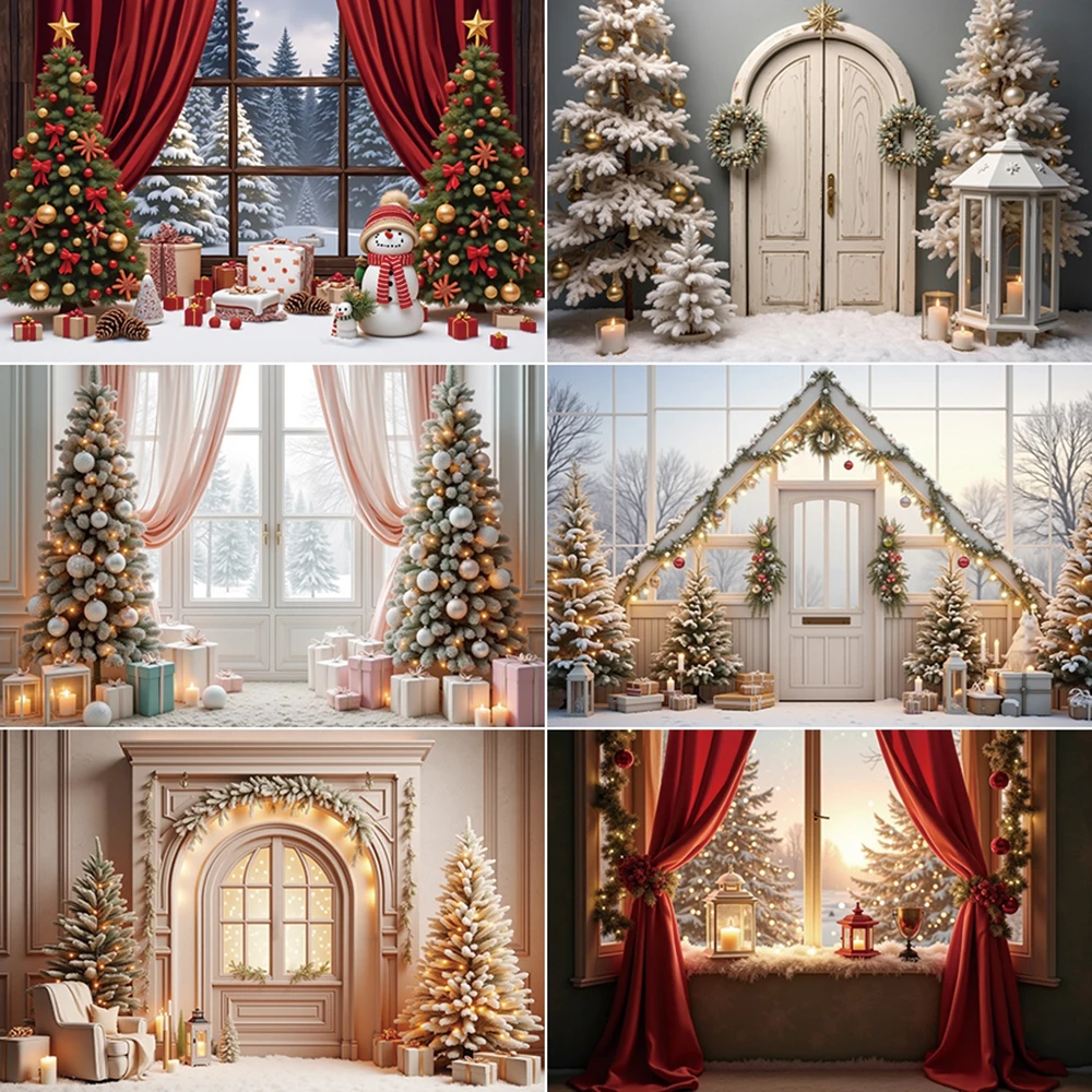 MOON.QG 2024 Christmas Photographic Background New Year Photozone Photocall Backdrop Curtain Window Studio Photoshoot Back Drop