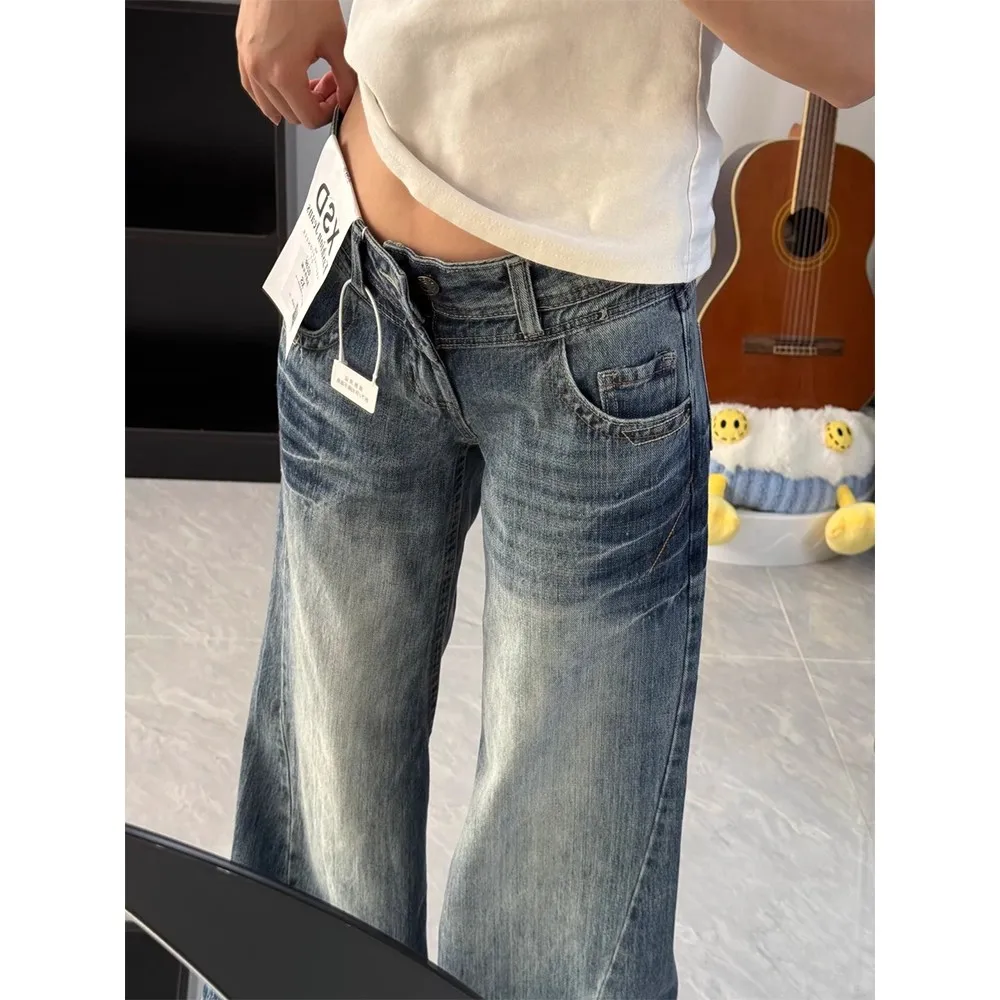 

Джинсовые джинсы-колокольчики с низкой талией, женские осенние новые свободные утягивающие драпированные широкие брюки для американских девушек