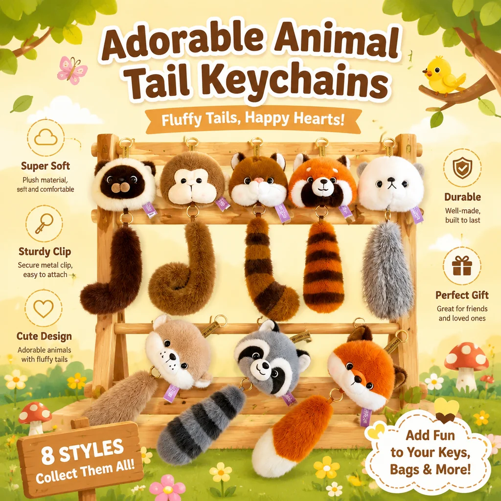 Niedlicher Plüsch-Waschbär Roter Panda Schlüsselanhänger mit ausziehbarem langen Schwanz, Stofftier-Anhänger, Taschenhänger, Deko-Ornament, Taschenanhänger, Schlüsselanhänger