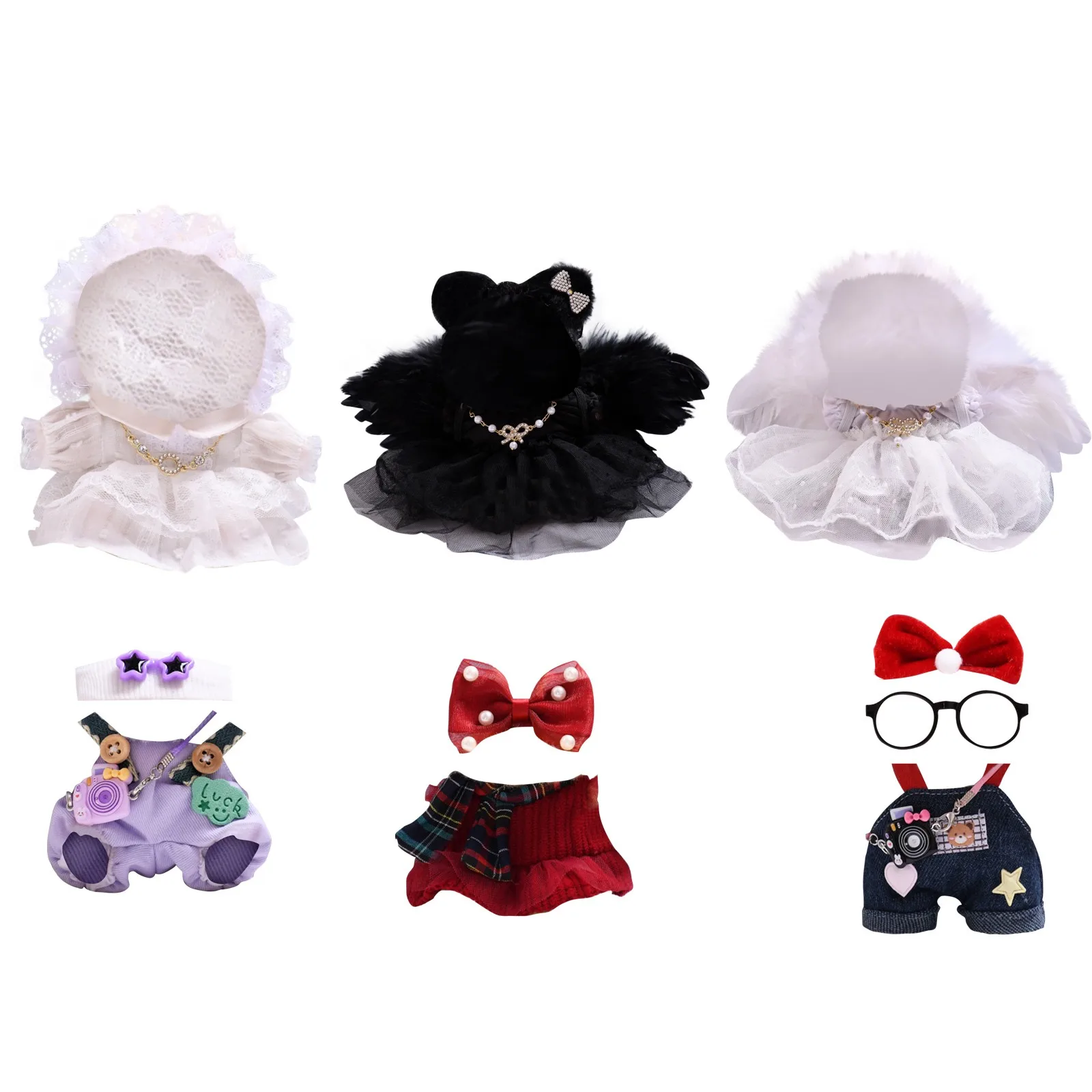 Cute Plush Accessories Set Bow Tie Scarf Outfit Pendant Clothes Plush Toy Clothing Pendant Clothes Cute Lace Mesh Skirt Black