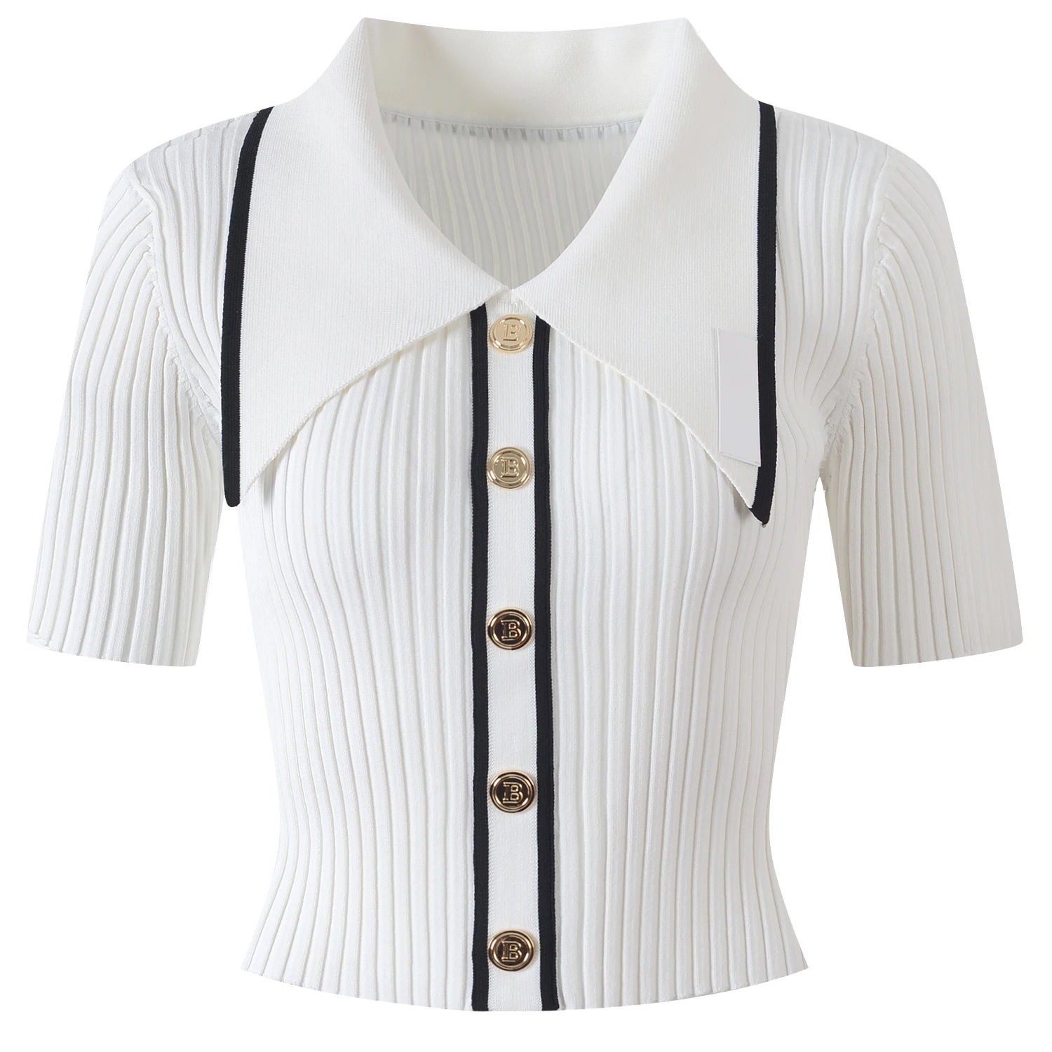

Высококачественный парижский трикотаж ort Sve Slim Fit с воротником irt Color Blo Letter Gold Button Faionable Повседневный женский топ