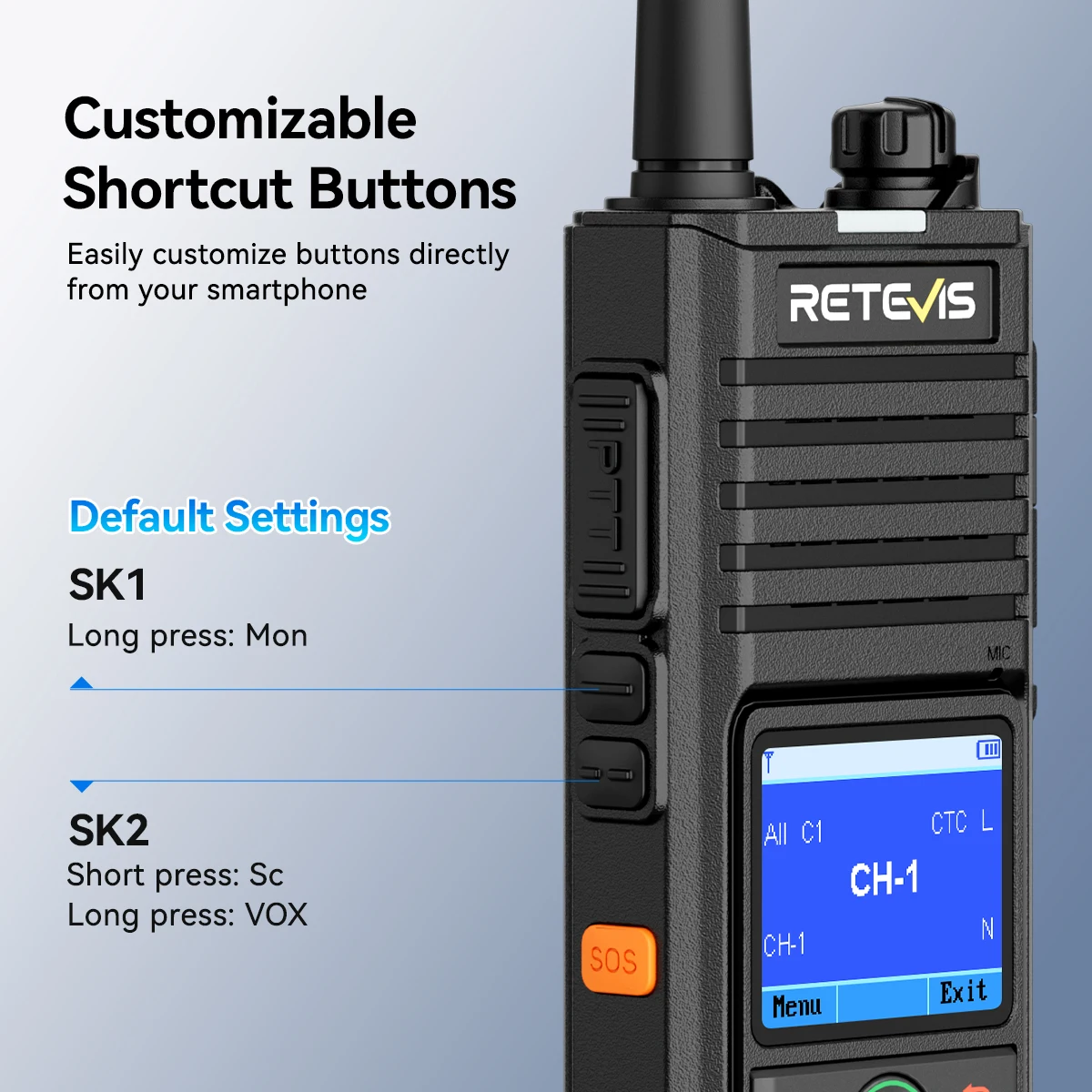 RETEVIS RB658P PMR-Funkgerät mit App- und PC-Programmierung, 10 m Bluetooth-Verbindung, lizenzfreies Funkgerät für Camping und Survival – Detail 12