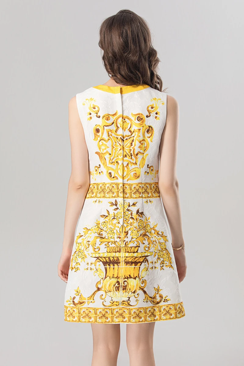 MIUXIMAO 2025 Mode Luxe Jacquard blauw en wit porselein Zomerjurken Diamanten Jurk A-LIJN Mini Jurk Vrouwen Vestides