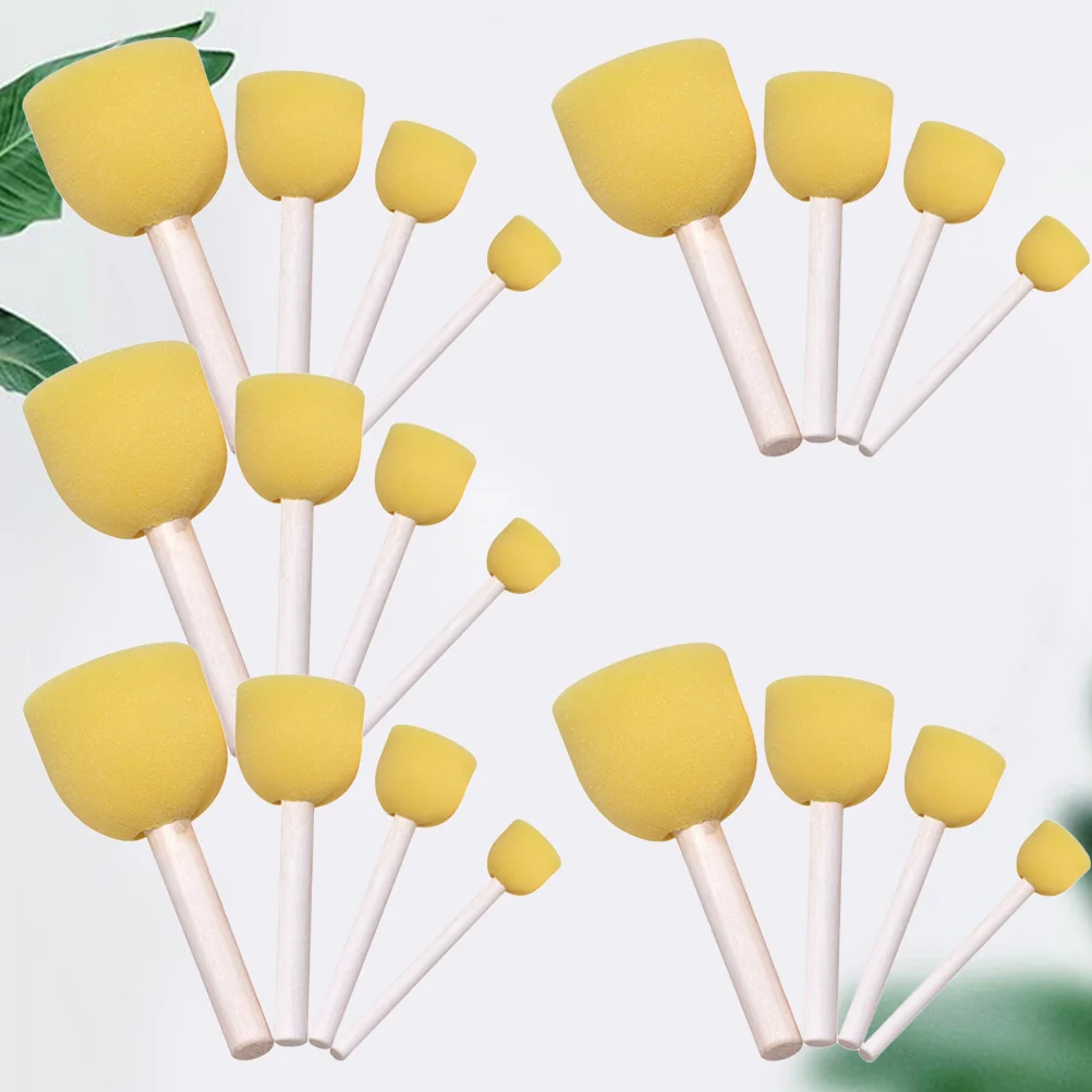 20PCS Portable Sponge Painting Brush Round Wooden Handle Paintbrush DIY Painting Graffiti Drawing Pen Mushroom Head Stamp Br