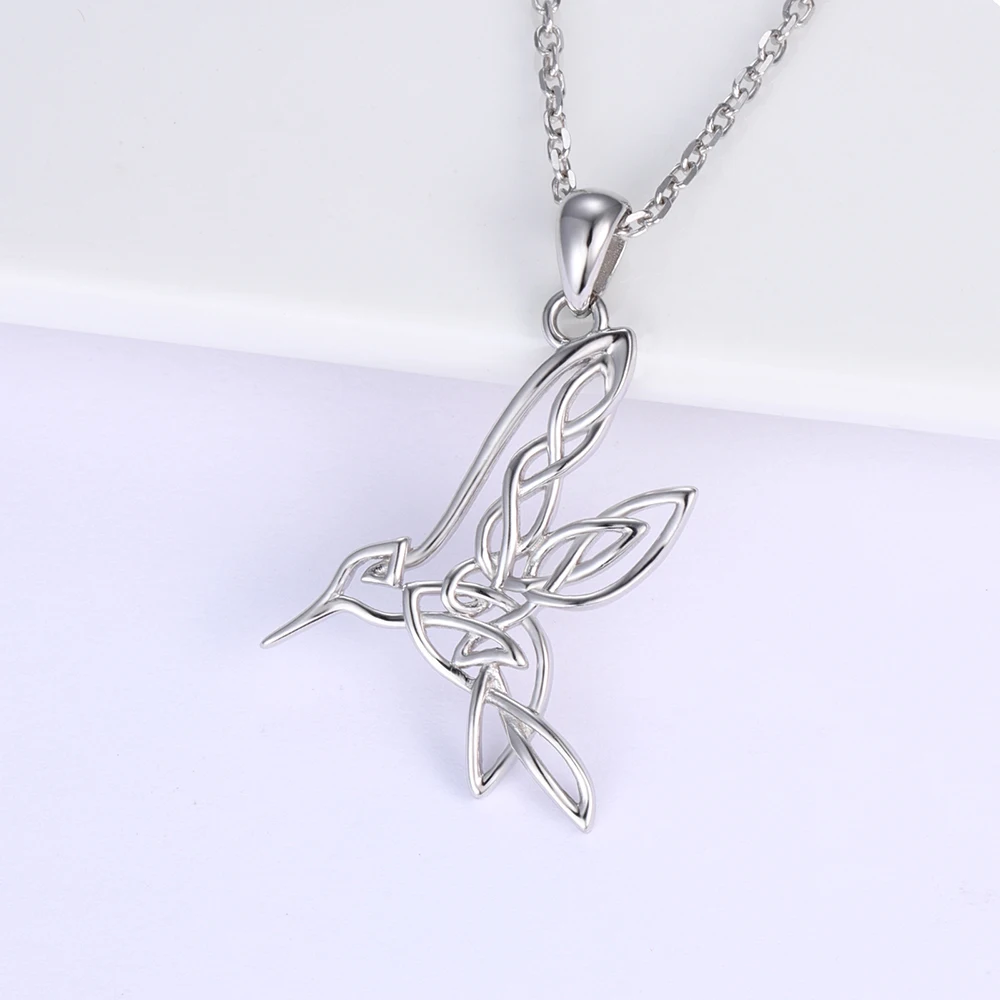 925 Sterling Silver Celtic Knot Hummingbird Pendant Lucky Animal Necklaces Jewelry Mother's Day Christmas Gifts for Women Girls