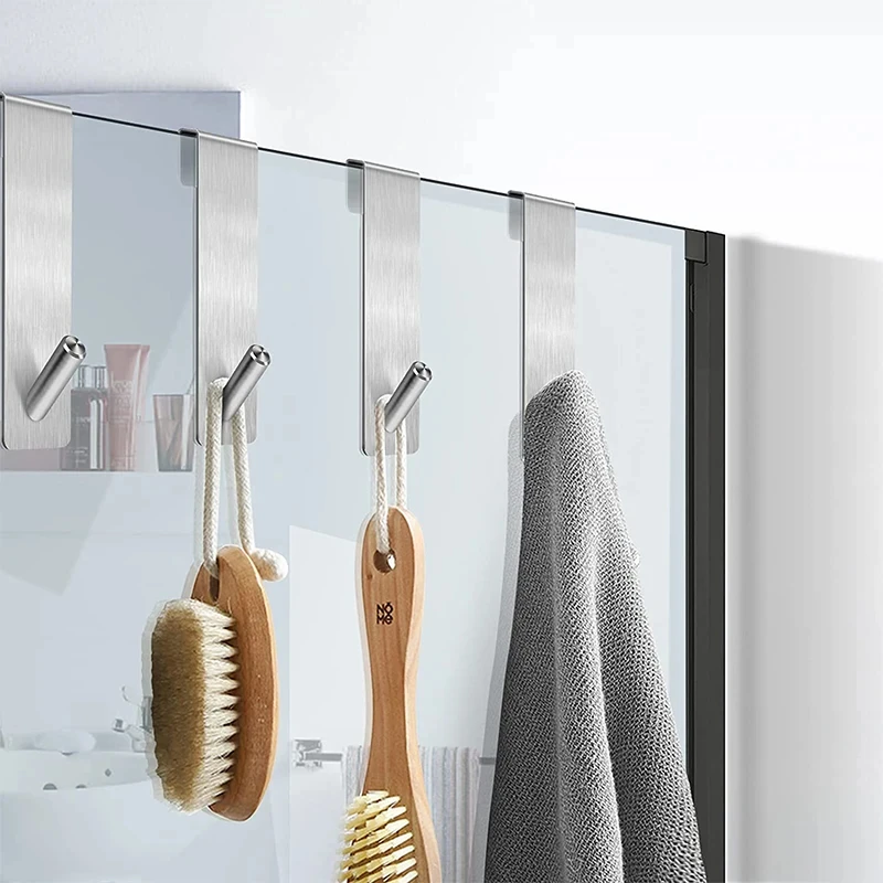 Bathroom Shower Door Back Hook Stainless Steel Over Glass Door Shower Towel Rack S-Shape Bathroom Bathrobe Hanger Holder Hooks