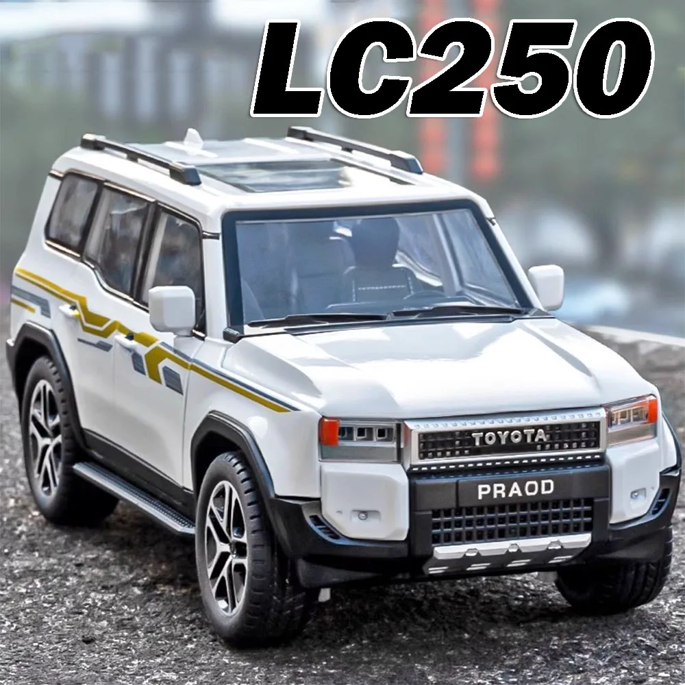 1:24 Scale Prado LC250 Car Model Toys Alloy Diecast Off-road Vehicles Sound Light Doors Opened Pull Back Home Decoration Models