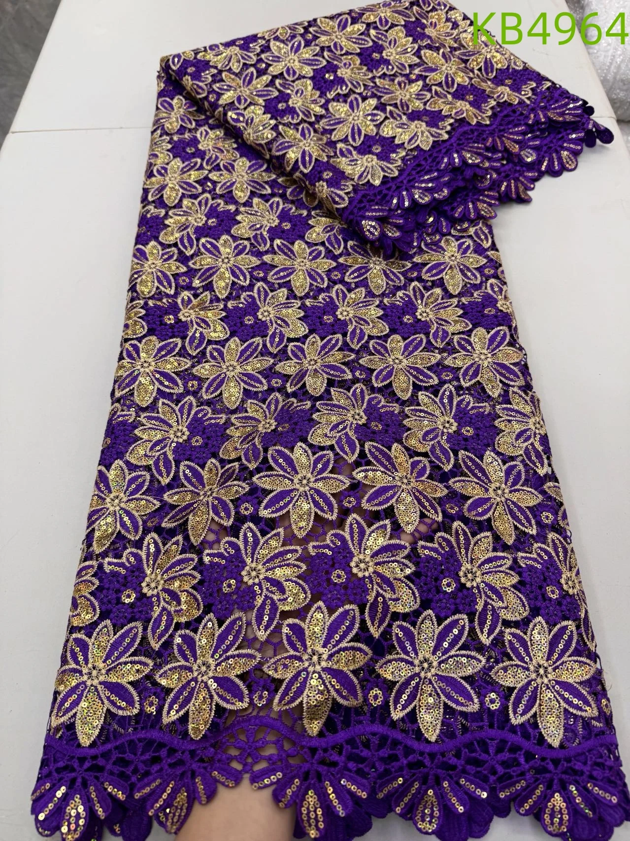 

5 Yards Dubai Lace Fabrics Quality 2024 Nigerian Purple Cord Lace Fabrics African Sequins Tulle Lace Guipure For Sewing KB4964