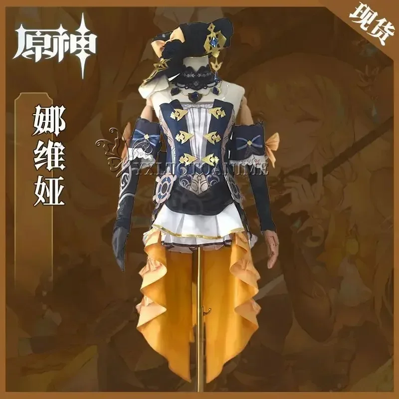 لعبة جينشين إمباكت نافيا أزياء تنكرية شعر مستعار فستان موحد فونتين سبينا دي روسولا قبعة أقراط قفازات قلادة حفلة