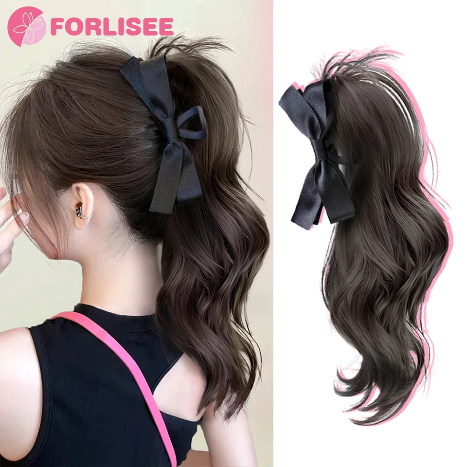 FORLISEE 합성 클로 클립 포니테일 가발, 푹신한 곱슬, 포니테일 증가, 헤어 볼륨, 포니테일 땋을 수 있음