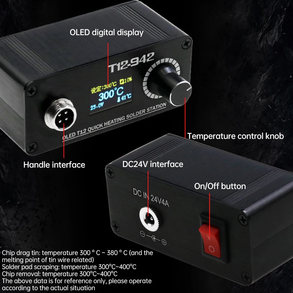 T12-942 75W Soldering Station DC12-24V Digital Electronic Portable Welding Iron Auto Sleep 200-480℃ With Welding Iron Tips