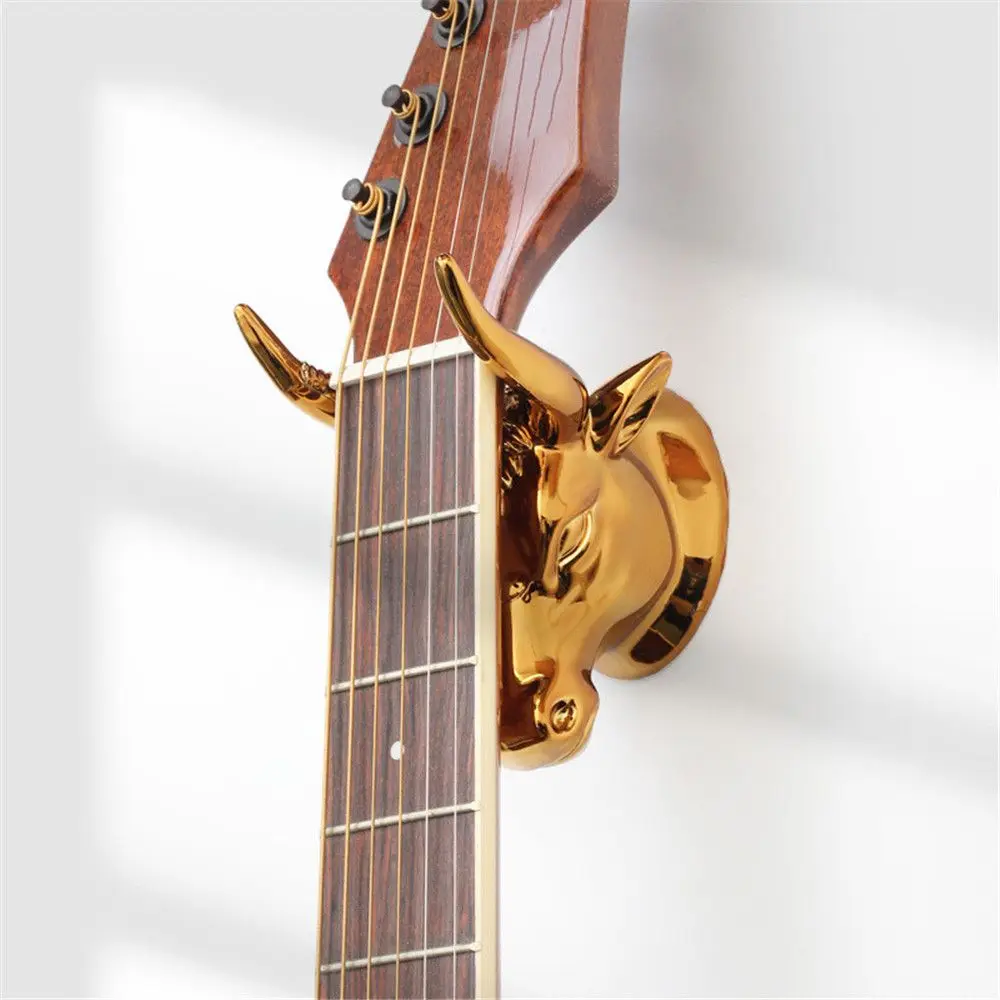 Luxurious Golden Bull Head Shaped Guitar Holder Wall Mount Hook Bass Ukulele Support Stand Home Decorative Rack Storage Support