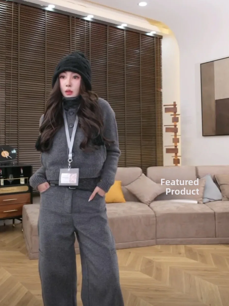 

Vegas Winter High-End Simple Match Slim Loose Drapey Straight Leg Pants Women's l Waist Long Pants Polyester Wool Blend