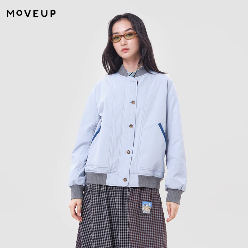 MOVEUP Women's Winter Jacket Color Block Rib Collar Cropped Padded Jackets Fun Series 2026 New Commuter Warm Clothing 3ELD20929