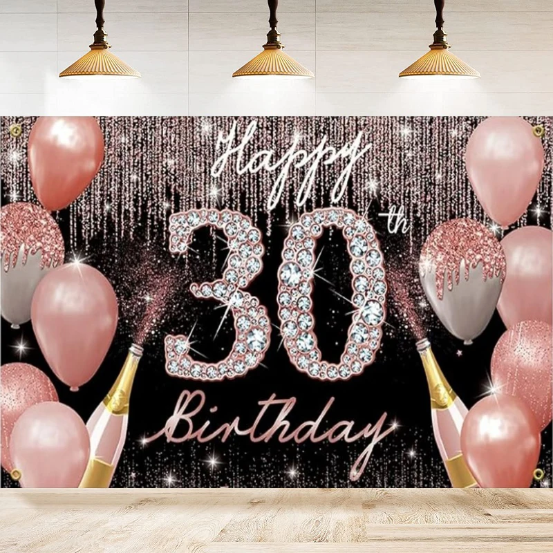 Photography Backdrop For Women Happy 30th Years Old Birthday Balloons Background Home Party Backdrop Wall Banner Decor Poster