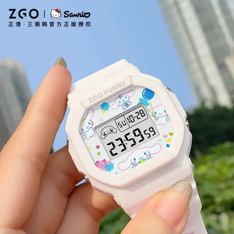 Original ZGO Sanrio Watch Anime Cinnamoroll Joint Hello Kitty Simple Waterproof Luminous Square Electronic Watch Boy Girl Gifts