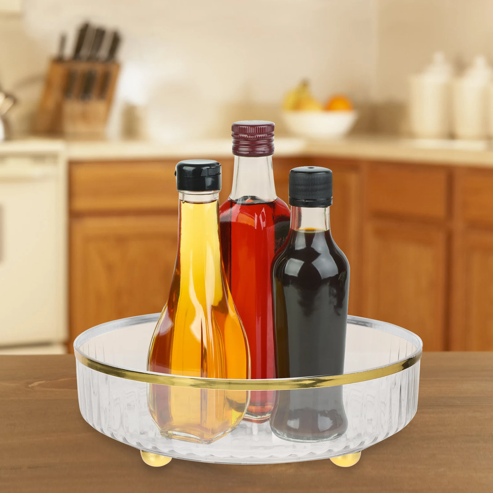 

Transparent Spice Rack Kitchen Storage Rotating ganizer PET ABS Material Bathroom Desktop Holder Seasoning Jar Container