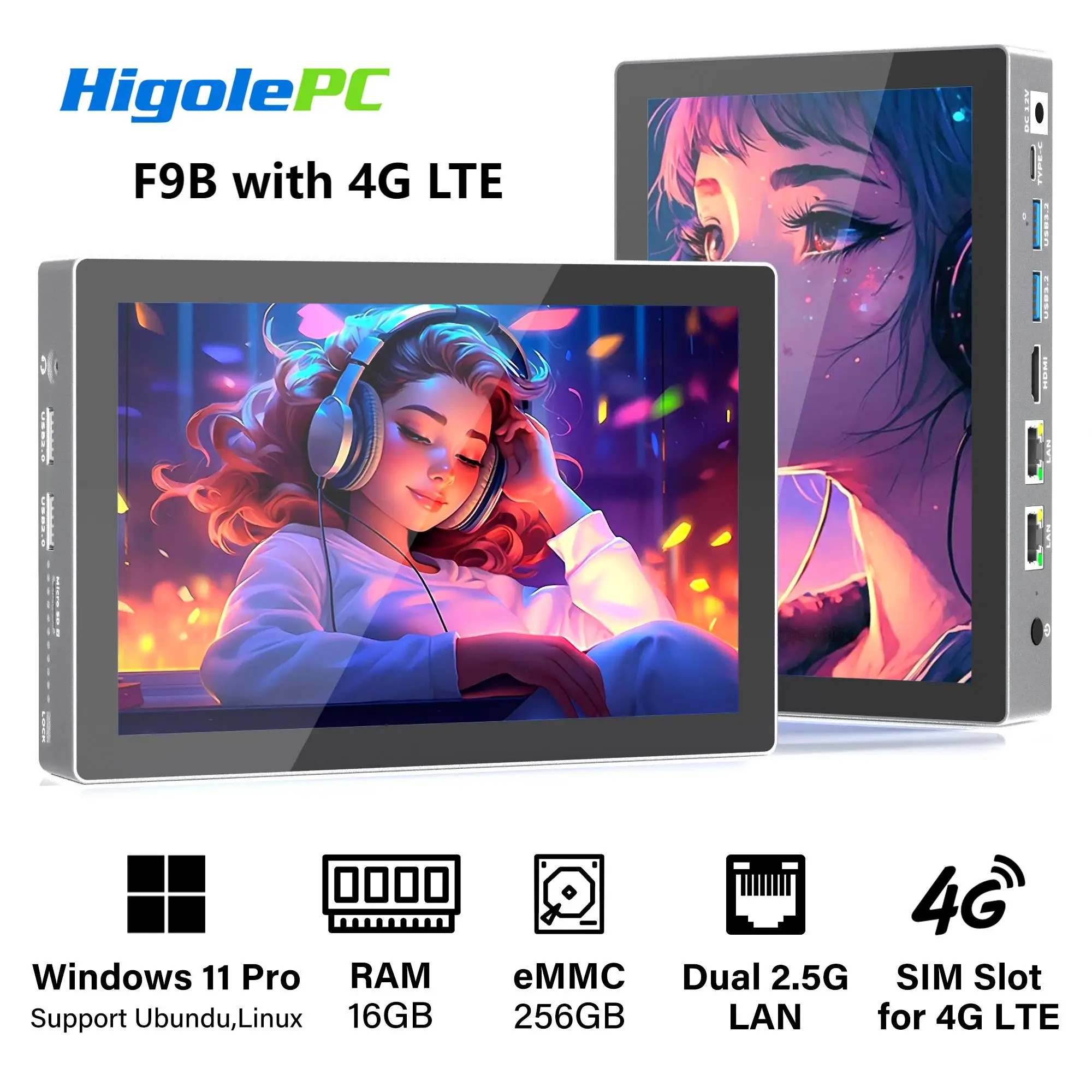 Higole F9B with 4G LTE 7\'\' Intel N100 NAS Mini PC Windows 11 WiFi5 16GB 256GB 5000mAh 4K Computer Touch Screen Windows Tablet