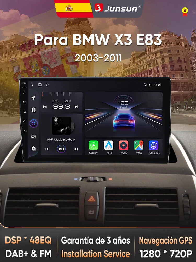 Junsun Radio mit KI-Sprachsteuerung für BMW X3 E83 2004 2005-2012, kabelloses CarPlay, Android Auto Autoradio 2DIN mit Bluetooth, DAB+, GPS, RDS