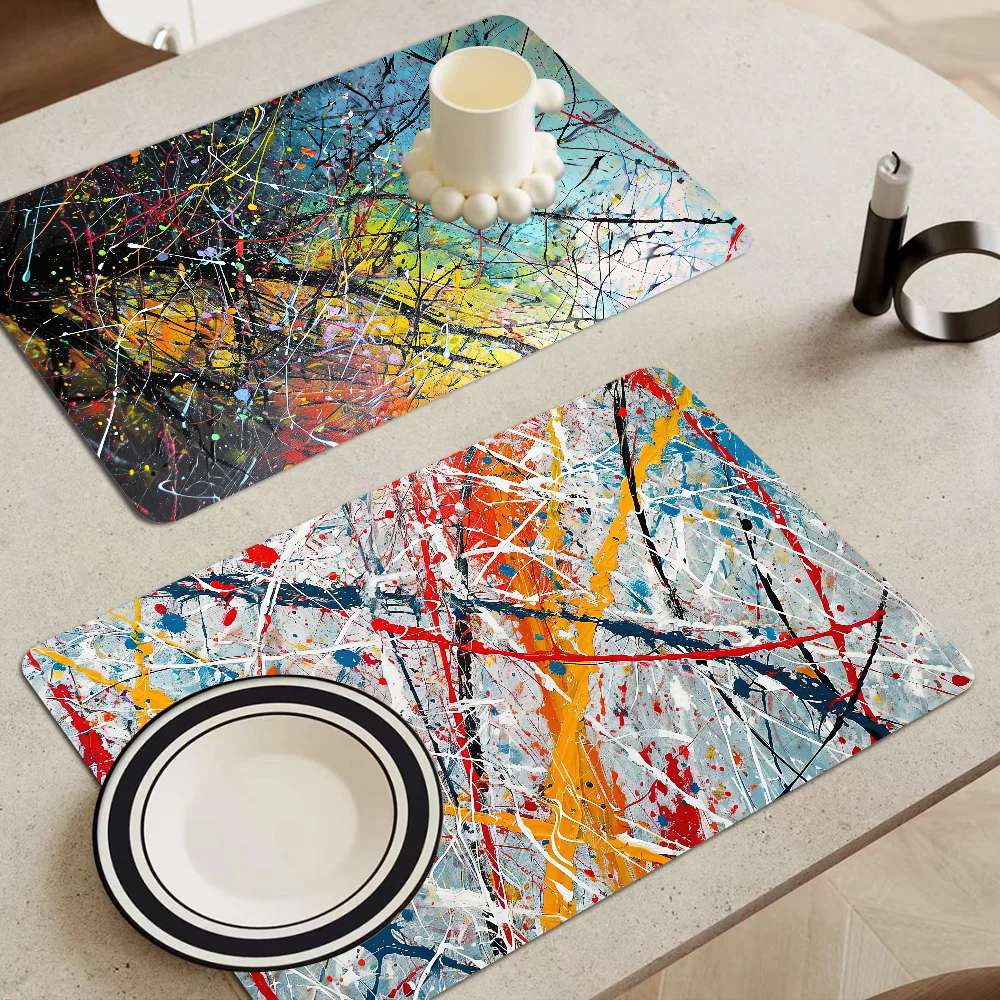 Abstract Expressionist Chaos Absorbent Drain Mat Countertop Dry Mats Printed Coffee Machine Draining Pad Kitchen Table