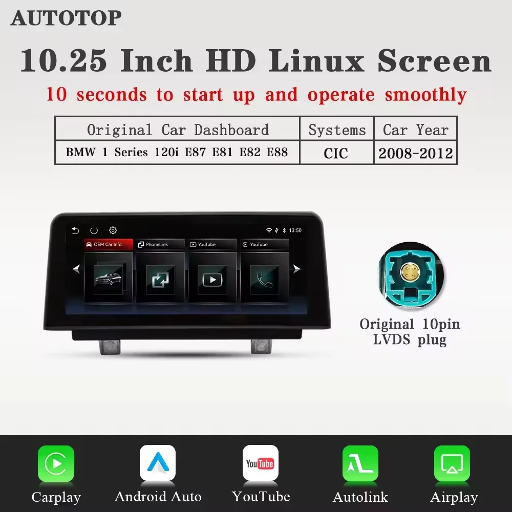 Draadloze CarPlay Android Auto Multimedia Speler voor BMW 1 Serie E87 E81 E82 E88 2004-2012 CIC Zonder Scherm YouTube GPS Autoradio