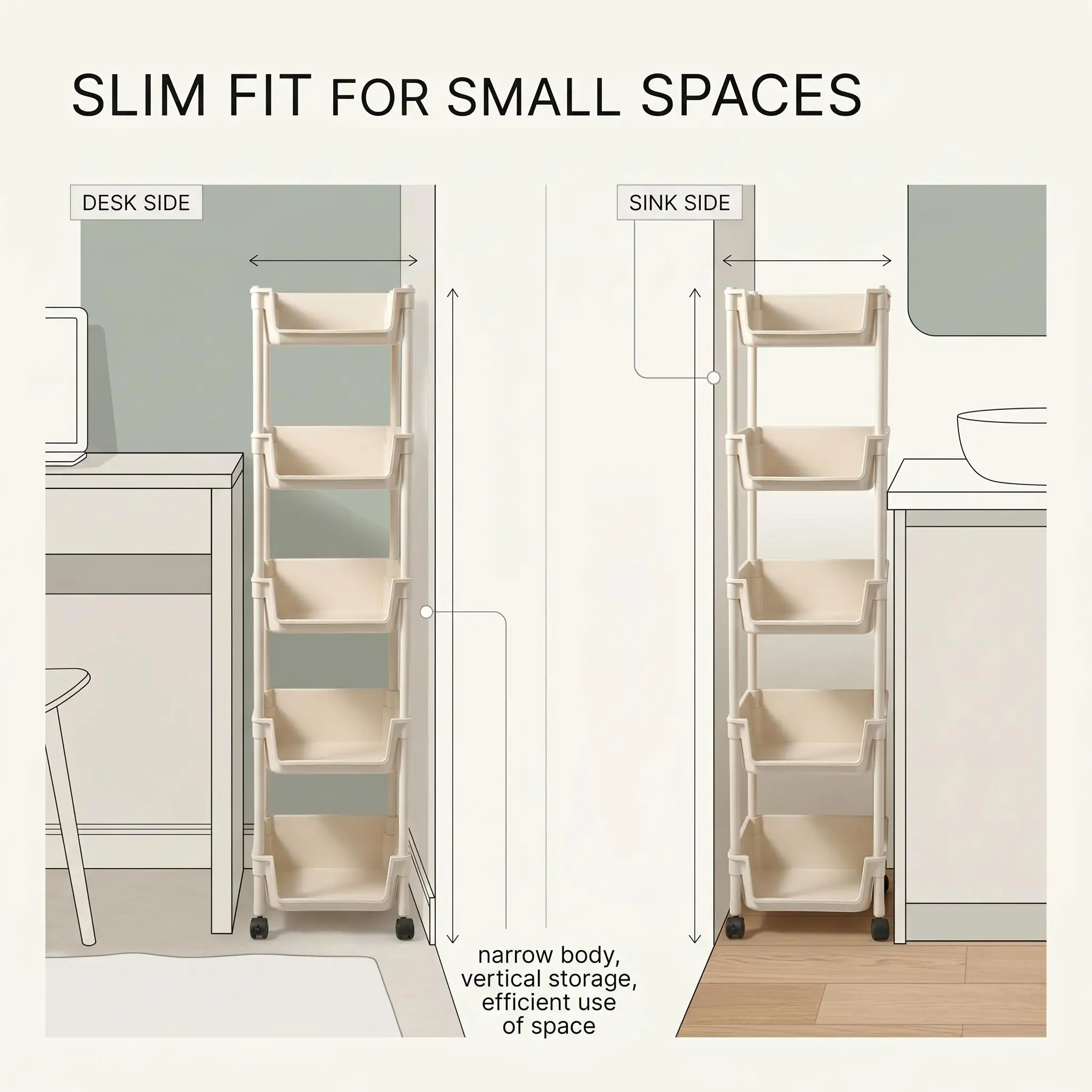 5 Tier Slim Rolling Storage Cart with Wheels Narrow Gap Organizer Rack Mobile Utility Trolley Space Saving Crevice Shelf Home Organization for Kitchen Bathroom Laundry Room Small Spaces view 6