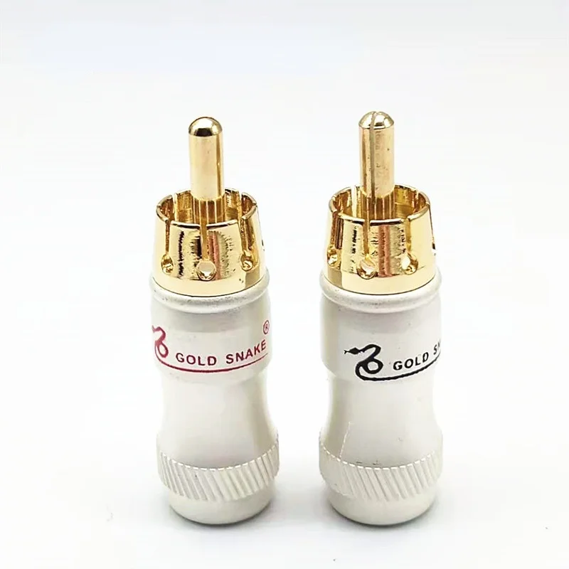 4pcs/lot Male Audio Video Connector Gold Adapter For Cable DIY gold snake RCA Plug HIFI Goldplated Audio Cable RCA