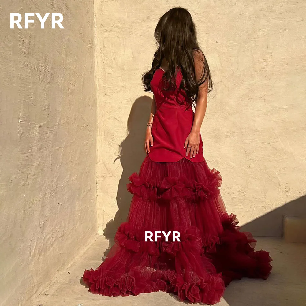 

Красное вечернее платье RFYR без бретелек, фасон А-силуэт, многослойное, для вечеринок и торжеств, на заказ, для женщин