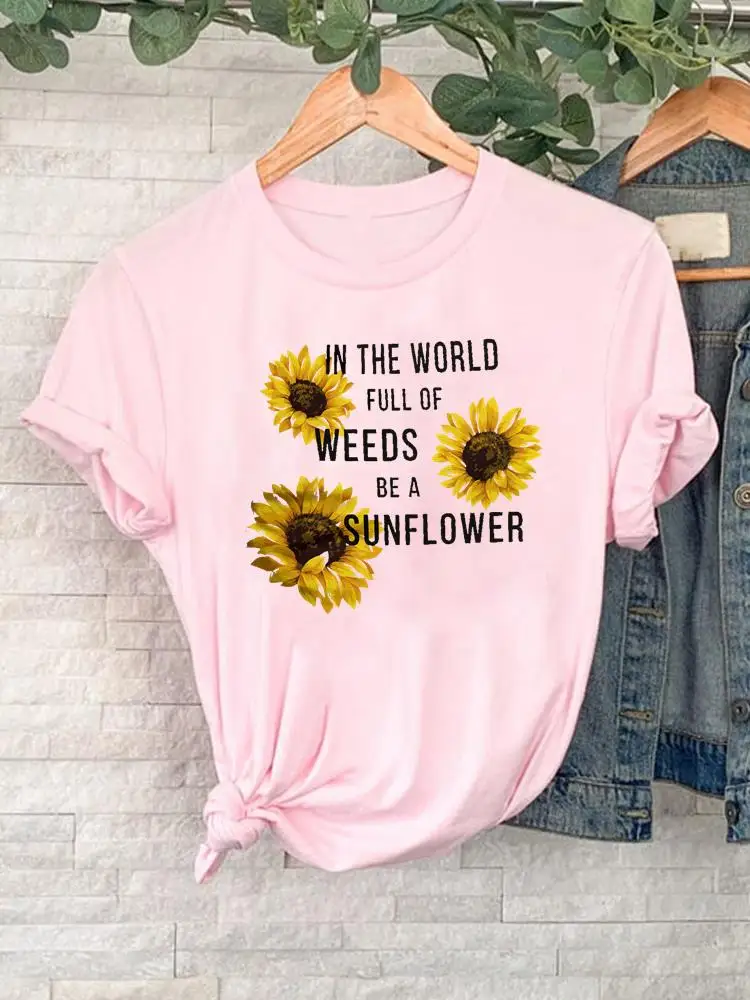 

Letter Flower Clothes Women Female Summer T Clothing Print Graphic 90s Sweet Trend Tee Fashion Short Sleeve Casual T-shirts