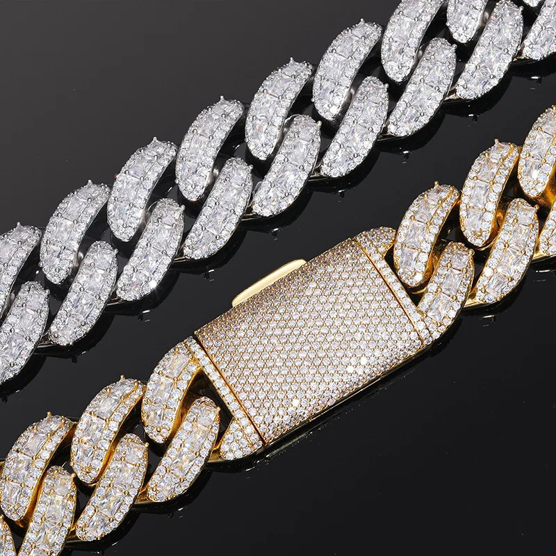 New High Quality Stacked Square Diamond 25mm Bubble Chain Necklace Hip Hop Trendy Street Jewelry Necklace