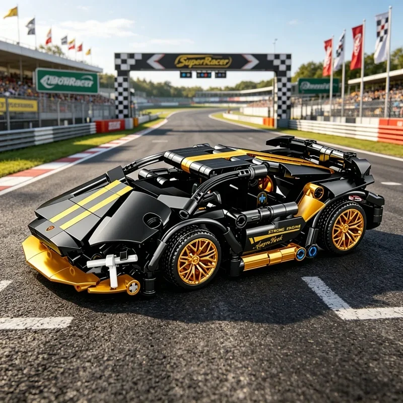 

Black Gold Supercar Building Blocks, DIY Mechanical Assembled Car Model, Educational Toy Gift For Boys