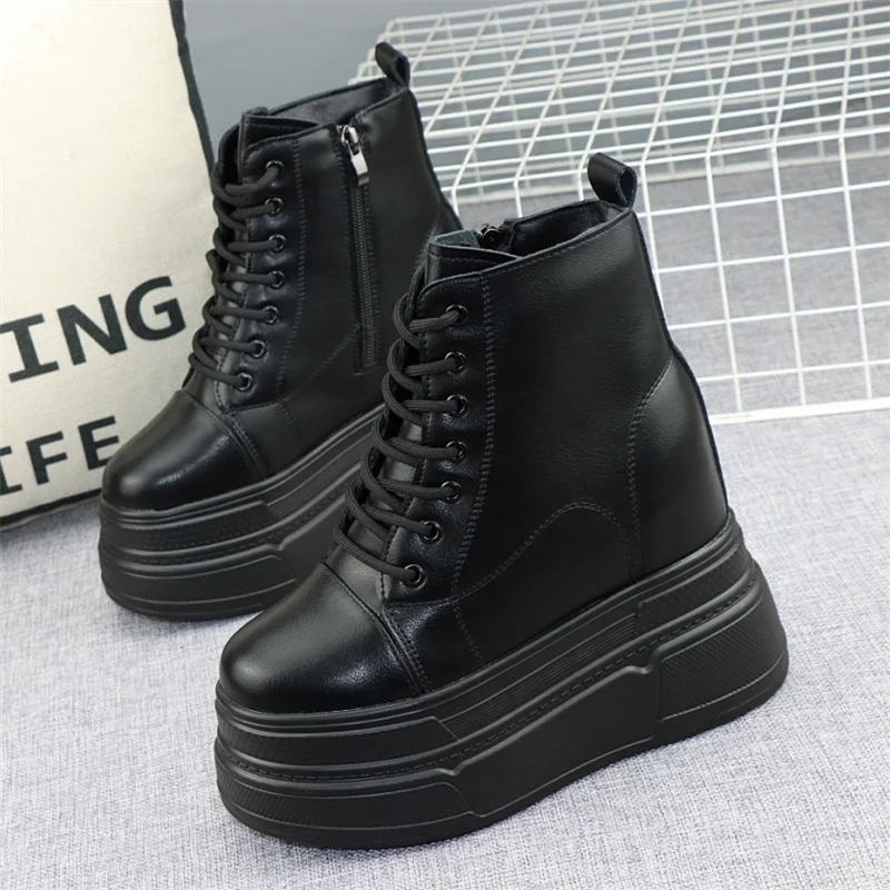 Fujin 14cm 12cm 10cm Genuine Leather Super Thick Sole Platform Wedge Hidden Heel Boots Shoes ZIP Boots Ankle Booties 2024 - Image 6