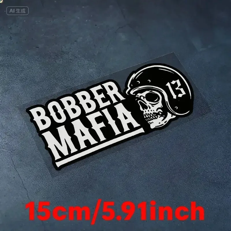 2D Flat Retro Bobber Mafia Skull Motorcycle Sticker,Waterproof Durable Vinyl Decal for Racing Helmets,Easy Apply for Enthusiasts