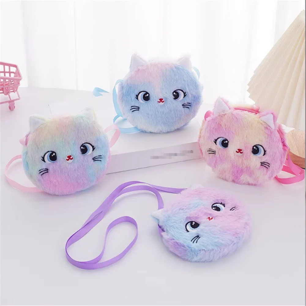 1X لون عشوائي، 13 * 12 سم حقيبة قطة قطيفة، حقيبة ماسنجر، محفظة حقيبة العملات المعدنية #1