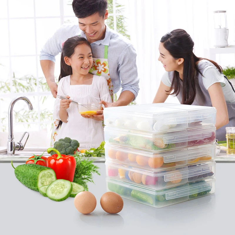 3 Grids Food Storage Box Container Fruit Vegetable Refrigerator Freezer Organizers Sub-Packed Meat Ginger Kitchen Accessories