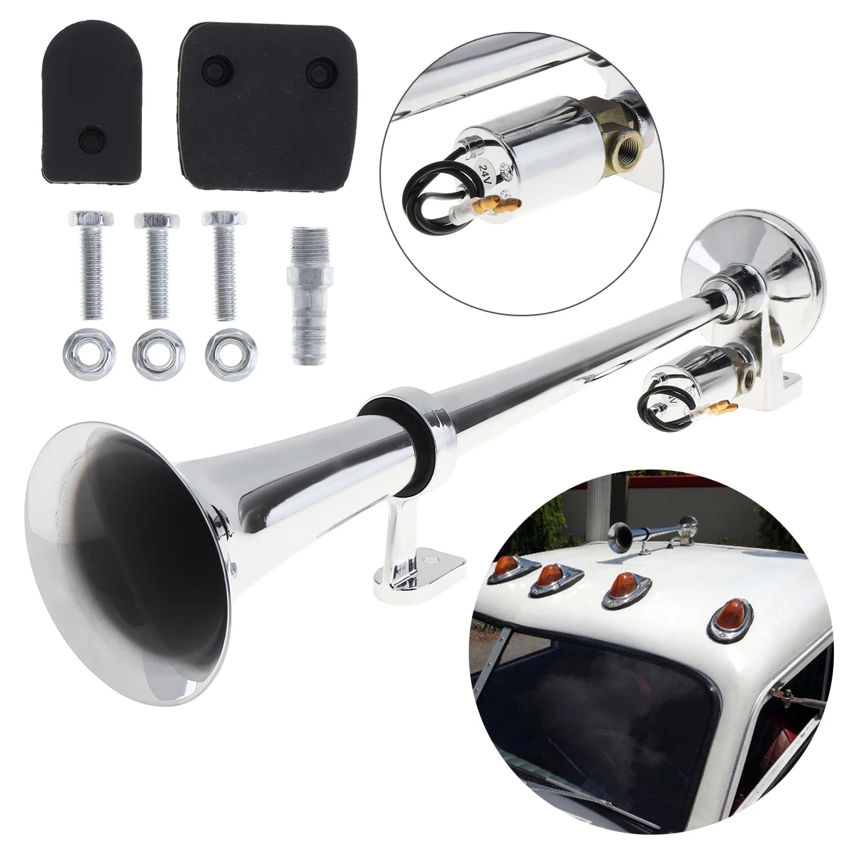 17 Inch 12V / 24V 150dB Super Loud Single Trumpet Car Air Operated Horn For Truck Boat Train Lorry Motorcycle Boat Truck