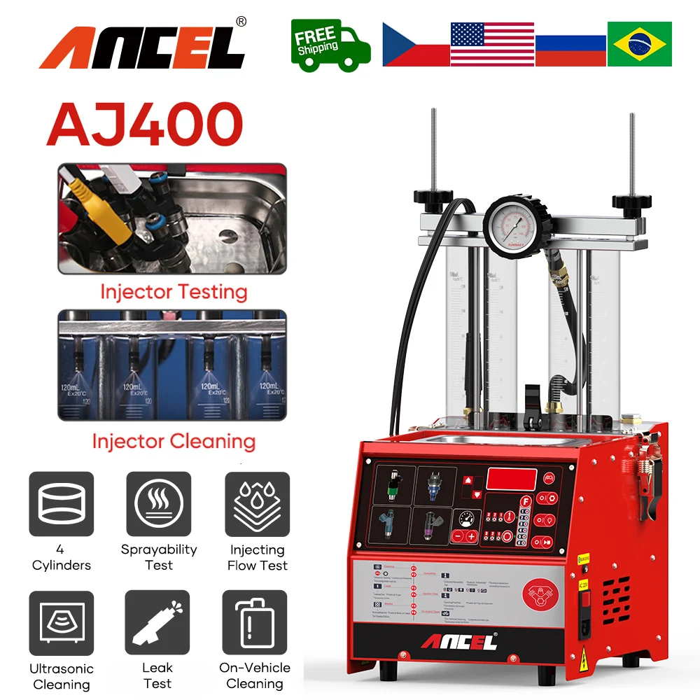 ANCEL AJ400 Car Fuel Injector Cleaner and Tester 4 Cylinder Ultrasonic Automotive Fuel Injection Systems Cleaning Test Tools