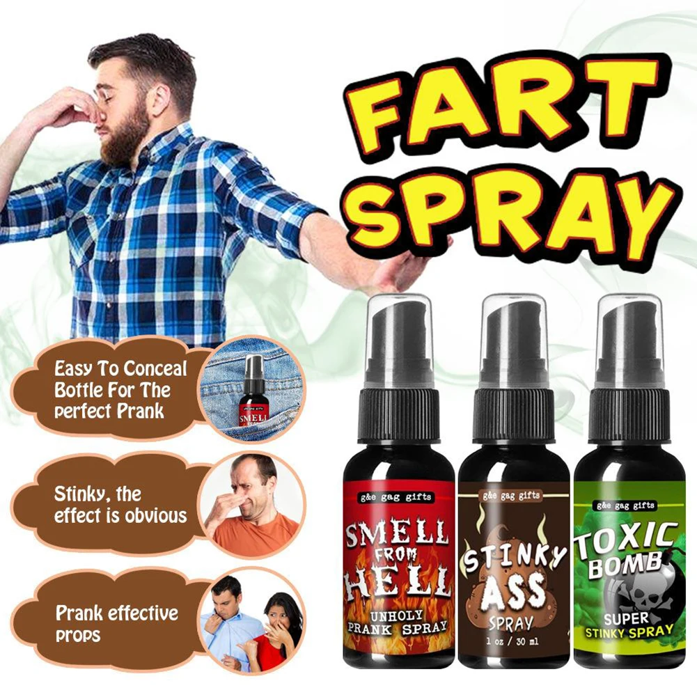 30ml pedo mordaza Spray broma broma maloliente Stinky Gags suministros de fiesta líquido pentable bomba Spray lata para niños no tóxico para Halloween