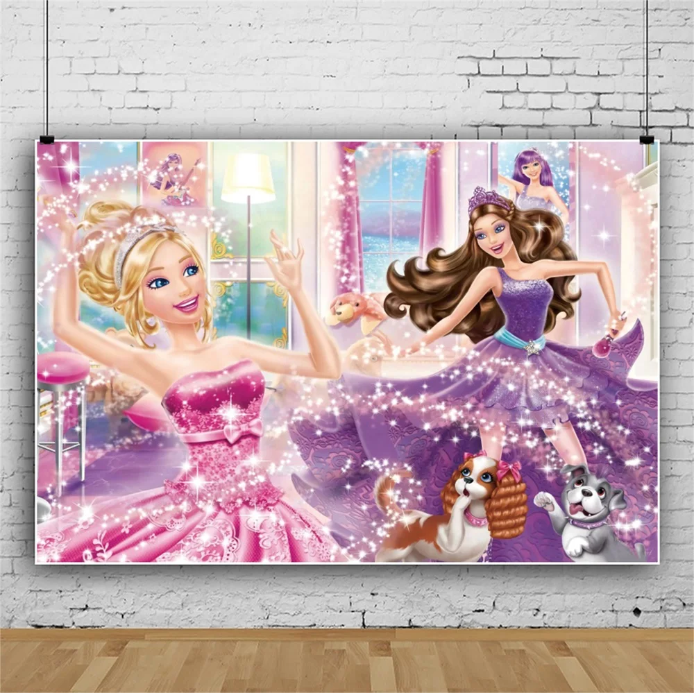 Disney Princess Barbie Poster Photography Background Backdrop Children Birthday Party Decor Photo Studio Wallpaper Banner Custom