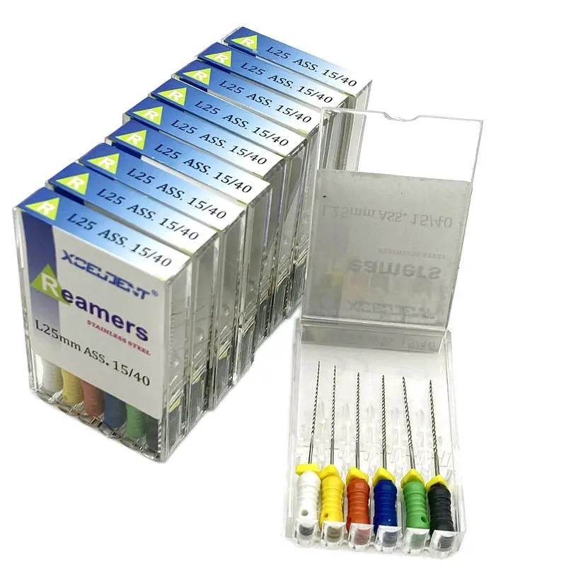 Xceldent 10packs Dental Stainless Steel Reamers  Root Canal Dentist Materials Dentistry Instruments Hand Use R Files