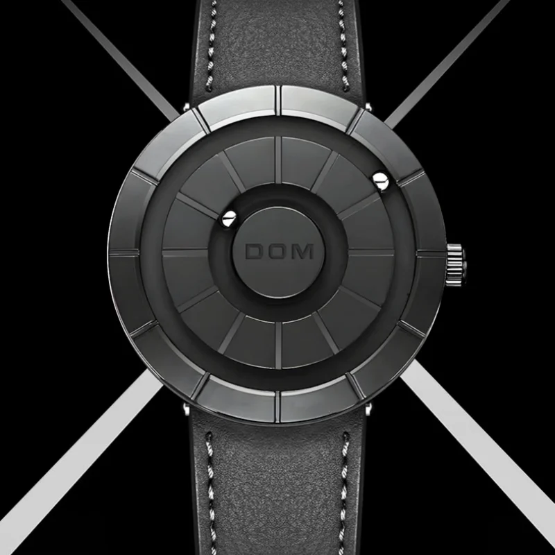 DOM-reloj de cuarzo con correa de cuero para hombre, cronógrafo creativo, magnético, a la moda, resistente al agua, Popular, 1753