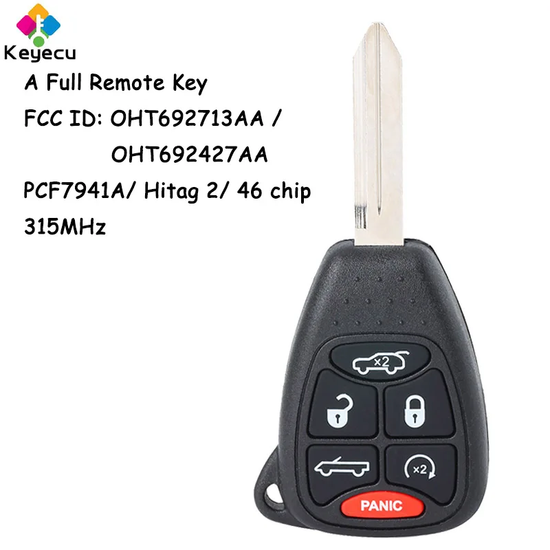 KEYECU Remote Car Key With 6 Buttons 315MHz ID46 Chip for Chrysler 200 Convertible Sebring Country Fob OHT692427AA OHT692713AA