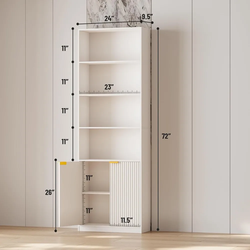 ตู้หนังสือ 7 ชั้น สูง 72 นิ้ว พร้อมบานประตู ชั้นวางของตั้งพื้น ชั้นวางของตกแต่งบ้าน