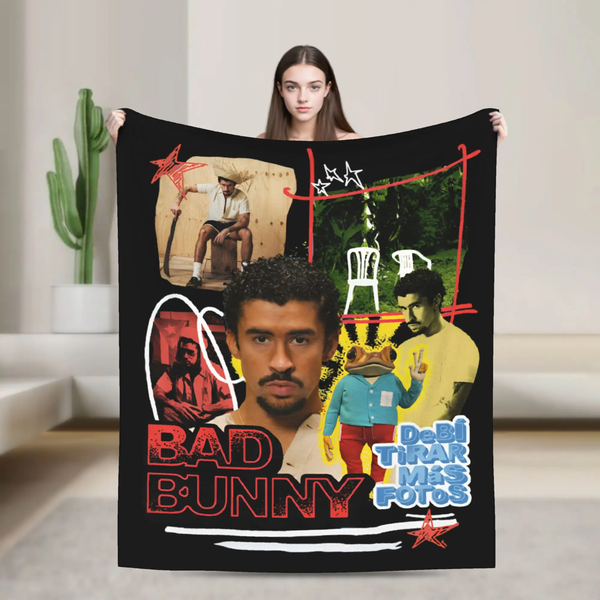 Bad Bunny DTMF  Knitted Blanket Hip Hop   Flannel Throw Blanket Airplane Travel Decoration Ultra-Soft Warm Bedsprea